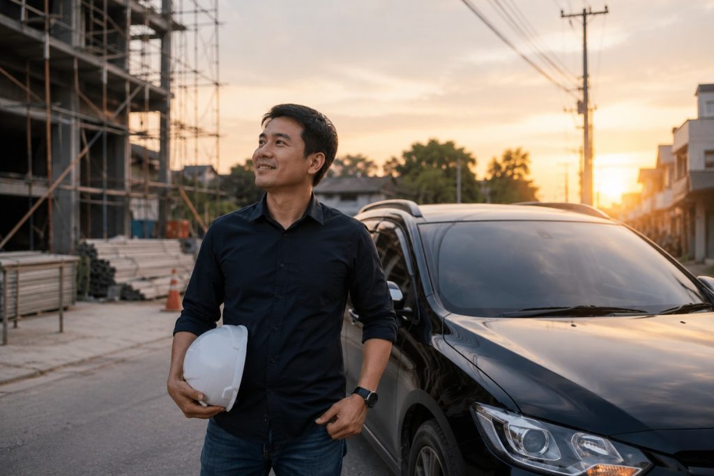 嘉義汽車借款免留車 案例中工程老闆解決資金周轉壓力的生活情境畫面